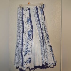 Boho Blue and White Floral A-Line Skirt
